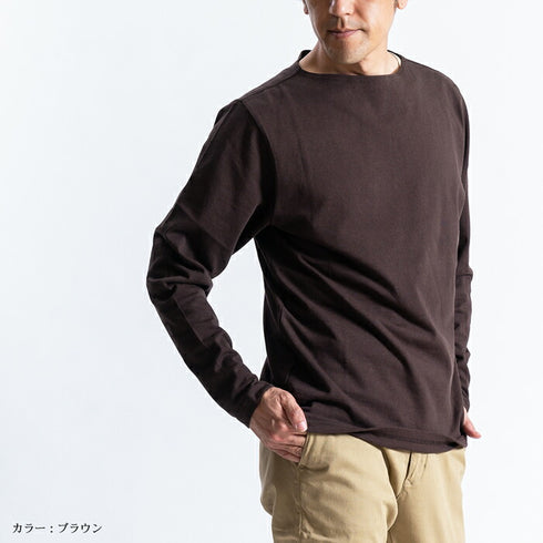 【日本製】 tシャツ 長袖 メンズ ボートネック 綿100% 無地 ハードコットン ネイビー(FL22FW-004M-na)